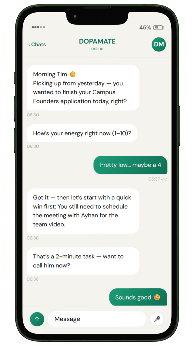 DopaMate slide: Morning check-in